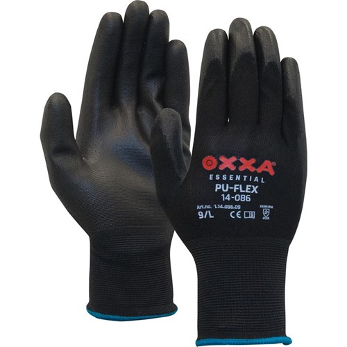 Handschoen PU-Flex, nylon drager, zwart, maat 10